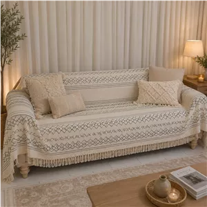 شال مبل مکرومه کرم طوسی