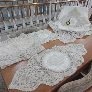 رومیزی دانتل مخمل الیزه ترک ۵ تکه مدل جاسمین