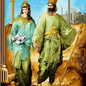 نخ و نقشه تابلو فرش طرح H2-1 کوروش و ماندانا