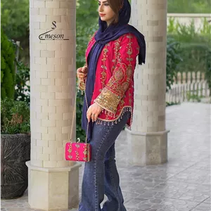 کت مجلسی زنانه جنس سوزندوز هندی به همراه کیف  در چهار رنگ