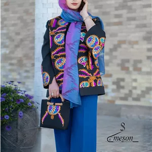 کت مجلسی زنانه سوزندوز هندی به همراه کیف  تک  رنگ مشکی