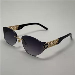 عینک آفتابی فیلیپ پلین Philip Plein مدل Luxury Shield فریم لس مشکی طلایی - لنز UV400