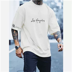 تیشرت مردانه قواره باکسی نخ پنبه لوس آنجلس سایز لارج (L) تا دو ایکس لارج (2xl)