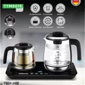 چای ساز دیجیتال تلیونیکس مدل TTM5015 با کتری شیشه‌ای ظرفیت ۱.۷ لیتر