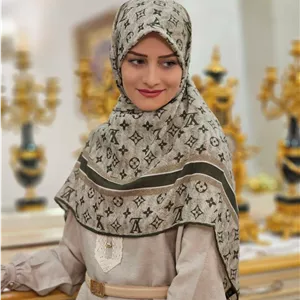 روسری نخ پنبه سیا اسکارف سبزکرم