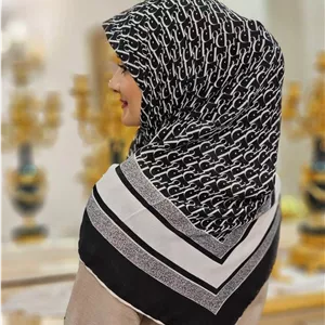 روسری نخ پنبه سیا اسکارف مشکی سفید