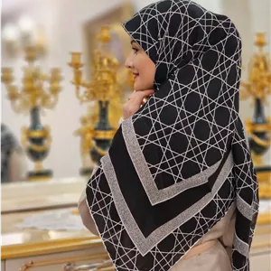 روسری نخ پنبه سیا اسکارف مشکی سفید