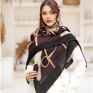روسری نخی سیا اسکارف زرشکی کرم