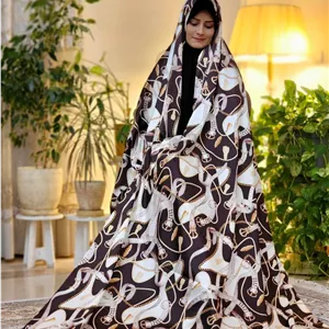 چادر سیلک ابریشم قهوه ای سفید کمربندی