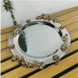 سینی پذیرایی استیل پایه دار گرد بزرگ(نگار)
