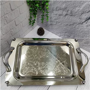 سینی پذیرایی استیل پایه دار بزرگ