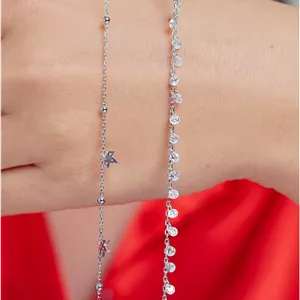 پابند نقره زنانه طرح برگ نگین‌دار – عیار 925