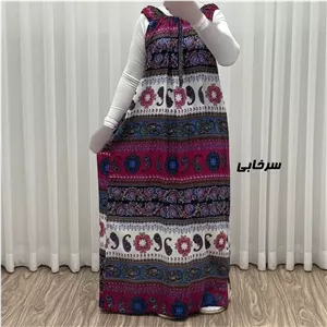 پیراهن ماکسی نخی زنانه آستین حلقه ای فری سایز مناسب تا سایز 52