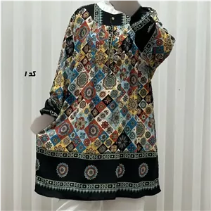 تونیک نخی زنانه سایز بزرگ مدل ستاره کوچک دکمه دار