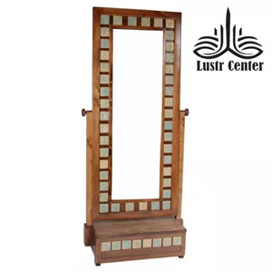 آینه ایستاده چوبی تک کشو طلایی