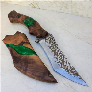 چاقو شکاری سبز صدفی شیاردار مدل زاگراس