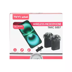 میکروفون یقه ای بی سیم Tsco Type-C/Lightning مدل TMIC 5007 - مشکی (دو میکروفون) (گارانتی 12 ماهه TSCO)
