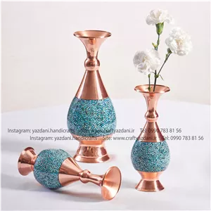 گلدان صراحی مس و فیروزه (تکی)