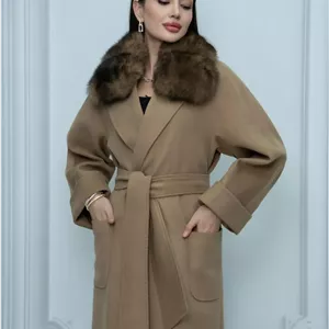 پالتو کاشمیر یقه خز کروازه زنانه Eccim Fashion
