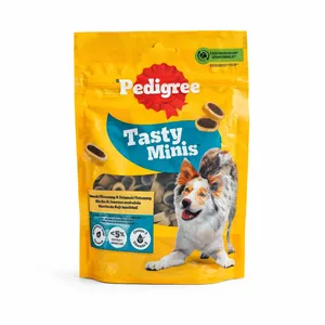 تشویقی سگ پدیگری مدل Tasty Minis Cheesy Bites طعم گوشت گاو وزن 140 گرم