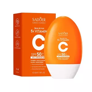 کرم ضد آفتاب بی‌رنگ دست، صورت سادور SPF 50 مدل Vitamin C ×5 ‌، محافظ UVA،UVB،PA، مناسب برای انواع پوست حجم ۵۰ میلی‌لیتر