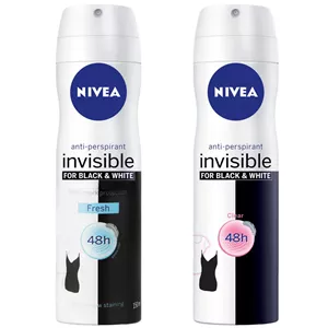 اسپری بدن زنانه نیوآ مدل Invisible Black and White Fresh Invisible Black And White Clear حجم 150 میلی لیتر بسته 2 عددی