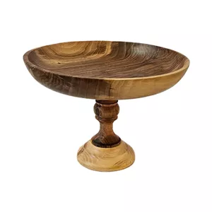 میوه‌خوری چوب گردو پایه‌دار مدل چوبی لبه کوتاه با ارتفاع پایه 15 cm، قطر 30 cm، رنگ‌آمیزی با روغن گیاهی، مناسب شست‌وشو با دست 