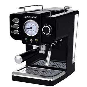 اسپرسوساز نیمه صنعتی یورولند مدل EL_3067، بار 20 بار، 2 نازل قهوه، مخزن آب 2000 میلی‌لیتر، سینی چکه‌گیر، نازل بخار و چراغ نشانگر