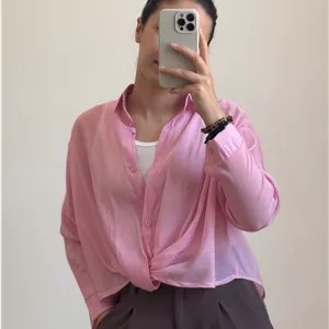 شومیز گره ای زنانه شیشه ای همراه با کراپ