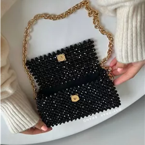 کیف مستطیل زنانه رنگ مشکلی مروارید تیله ای