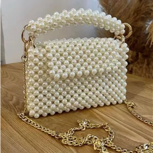 کیف دستی مرواریدی دوشی، رنگ صدفی جنس مروارید ایرانی