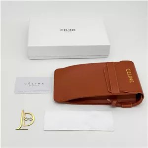 پک و کیف عینک چرمی سلین Celine پاریس بنددار لوکس عسلی با هاردباکس