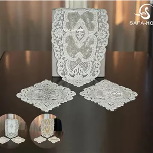 رومیزی مخمل 3 تکه منجوق و مروارید مدل نارمیا
