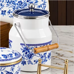 دبه روغن ۲ لیتری لعابی لایت Light طرح گل آبی