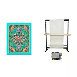 نخ ونقشه تابلو فرش دستباف مدل رومیزی تمام ابریشم با دار چله کشی شده کد 0034