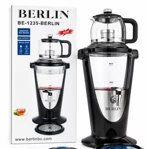 چای ساز سماور برلین مدل BE-1235ظرفیت ۳ لیتر با قوری شیشه‌ای و پایه چرخشی