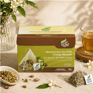 دمنوش گیاهی چای سبز و بهارنارنج مهرگیاه 14 عددی