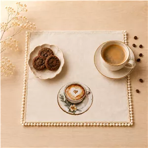 دستمال دکوراتیو قهوه دور نواردوزی شده شیک و زیبا