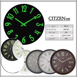 ساعت دیواری مدل سیتیزن شبنما دار کد 100 سایز 40  - رنگ بندی جور