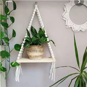 آویز گلدان مکرومه ای و یا شلف مکرومه ای مینیمال به ابعاد طول شلف سی و پنج سانت مبلمان آپادانا apadana مدل 628994
