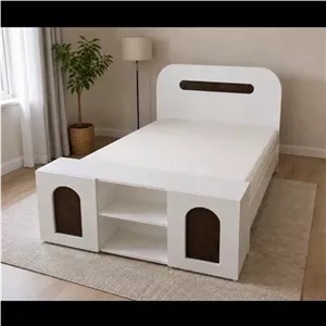 تخت خواب دونفره حصیری فرانسوی سفید مبلمان آپادانا مدل 600348