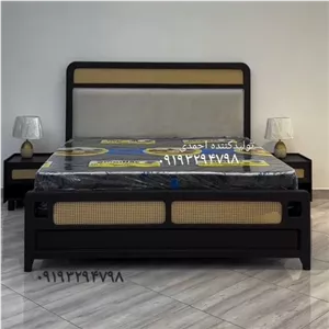 تخت خواب دونفره مشکی مات حصیری فرانسوی کلاسیک مبلمان آپادانا مدل 600834