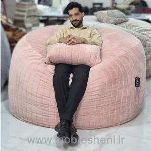 بین بگ الیافی گرد یک نفره سایز 140 با پارچه خز سوپرسافت رنگ صورتی مبلمان آپادانا مدل 609245
