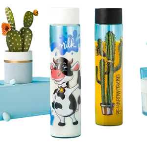 بطری آب شیشه ای استوانه ای بزرگ چاپدار لیمون کد 1724