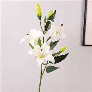 شاخه گل لیلیوم لمسی ۳ گل ۵ غنچه قابل شستشو
