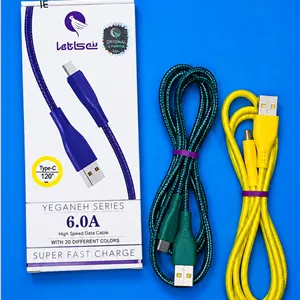 کابل شارژ و دیتا VALSEU سری YEGANEH تایپ C فست شارژ 6 آمپر 1.2 متری