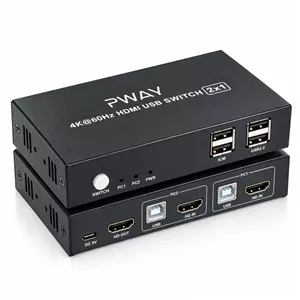 سوییچ HDMI و USB دو پورت PWAY مدل 4K 60Hz HDMI USB Switch 2x1