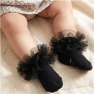 جوراب لب تور دخترانه مشکی پنبهای