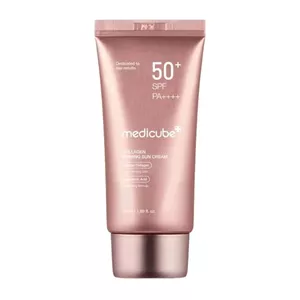 ضدآفتاب کلاژن و روشن کننده SPF50 مدی کیوب بی رنگ حجم 50 میلی قهوه ای