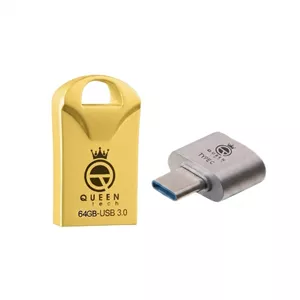 فلش مموری 64 گیگابایتی کوئین تک مدل RACE USB3 C-PLUS با رابط USB 3.0، مبدل USB-C OTG گارانتی مادام